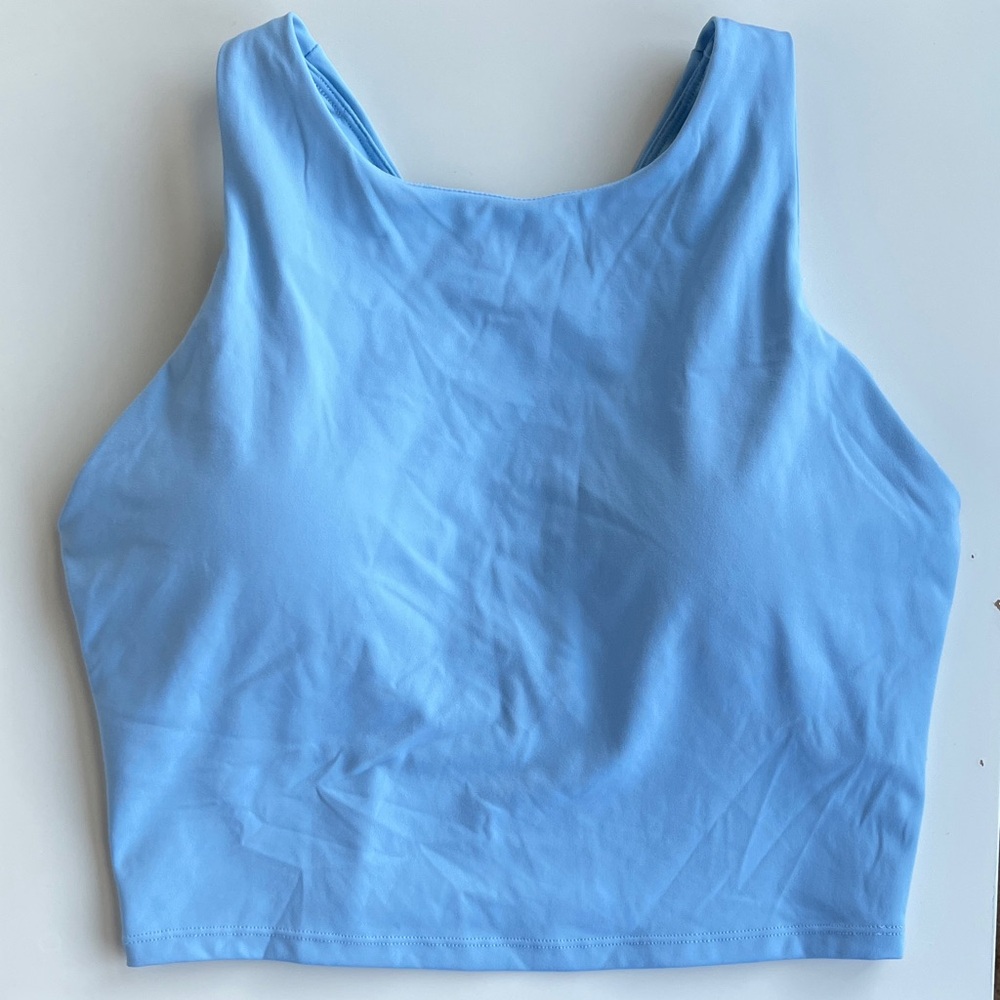 Light Blue Racerback Crop Top Sports Bra in Women's Medium